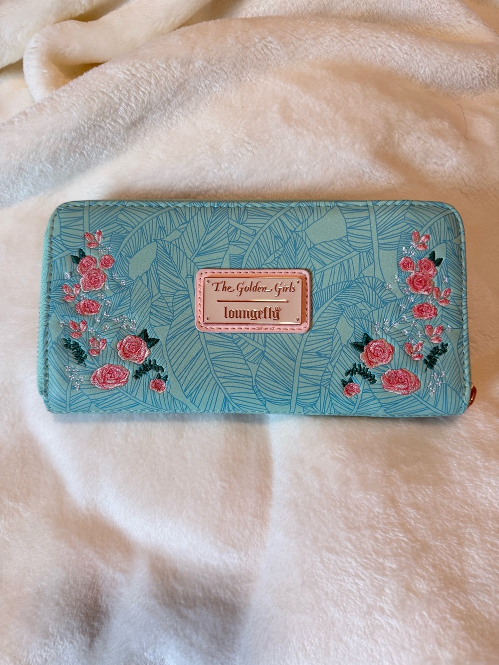 NWOT Loungefly Golden Girls Aqua Embroidered Zip Wallet with Pink Roses - Picture 11 of 11